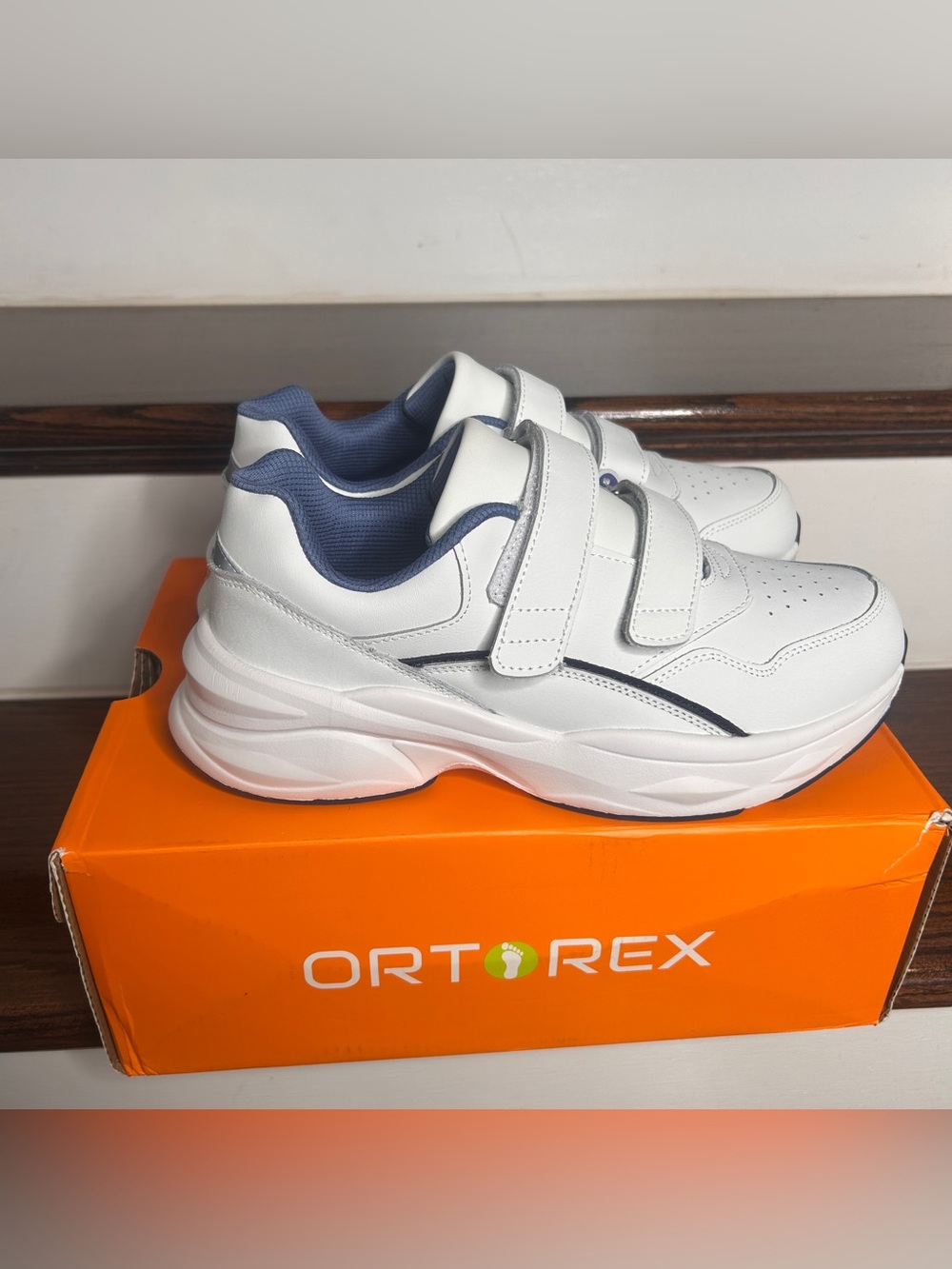 ORTOREX  By Ortho+rest Diabetic Leather Orthopedic White/ Blue Walking Shoes, 9